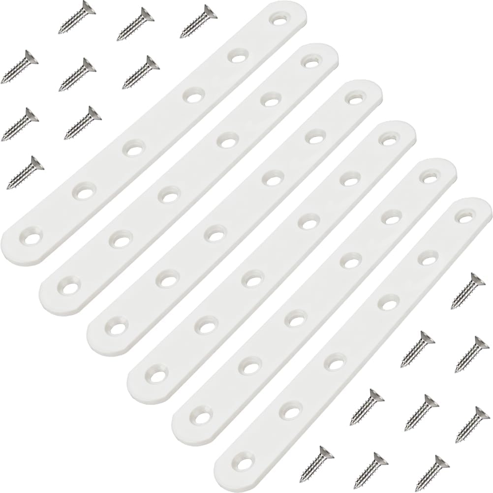 8 Pack 4 Inch Flat Bracket Straight Brace, White Stainless Steel Mending Plates, Heavy Duty Repair Brackets for Wood with Mounting Screws