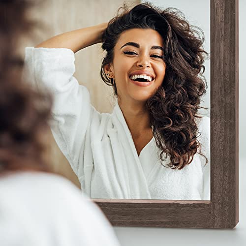 Autumn Alley Farmhouse Bathroom Mirror - Rustic Mirror - Vanity, Bathroom And Bedroom Mirror Wall- Country Farmhouse Decor, Mirror Barn Door Wood, Galvanized Metal, Small Size: 20" X 28", Brown #TOP6