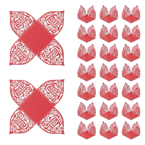 QUARKZMAN 25 Pz Involucri Per Tartufi 4.3x4.3 Involucri Quadrati Per Cupcake Carta Forata Coppe Per Dessert Per Matrimoni Completi Rosso