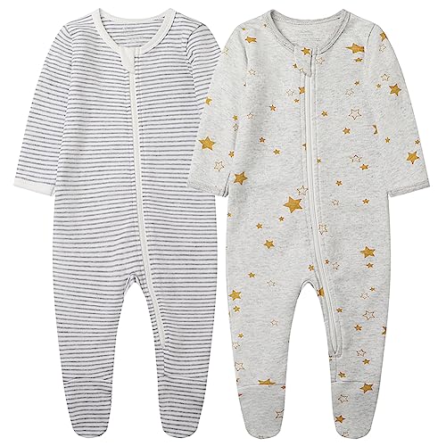 Image of O2 BABY Baby Boys Girls Organic Cotton Zip-Front Sleeper Pajamas, Footed Sleep 'n Play