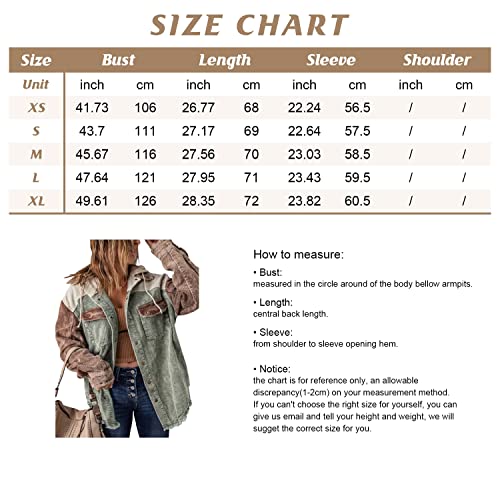 Chouyatou Women's Casual Corduroy Open Front Hooded Color Block Shirts Shackets Jacket (Large, Green) #TOP5