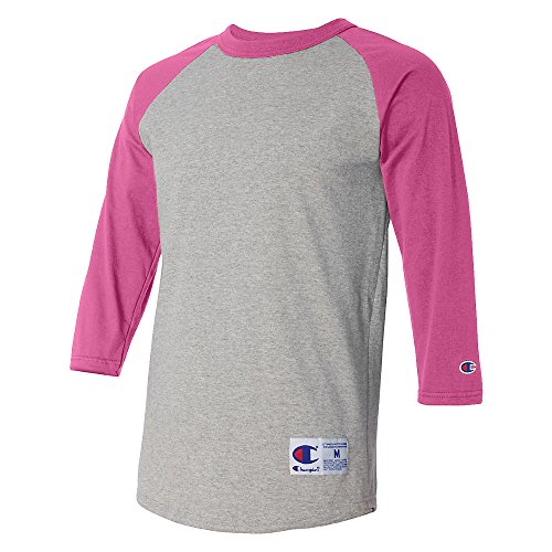 Champion Adult 5.2 oz. Raglan T-Shirt XL OXF GRY HT/ PINK