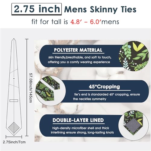 Image of Mantieqingway Floral Ties for Men Skinny Cotton Tie Flower Necktie