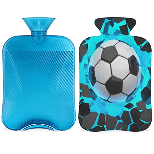Bouillotte avec housse de 2 L, impression 3D ballon de football pour réchauffer le lit, soulager la douleur, sport et football