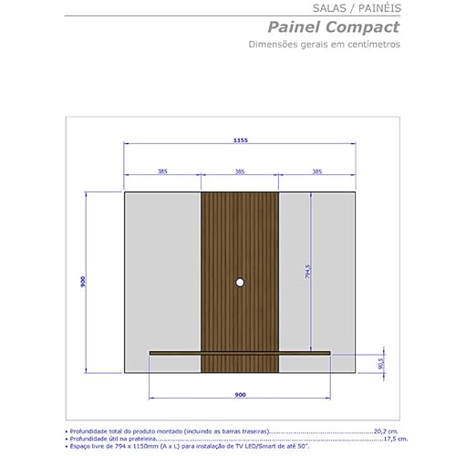 Painel Sala Compact para TV até 50 Polegadas Cor: Off White/Naturalle/Ripado