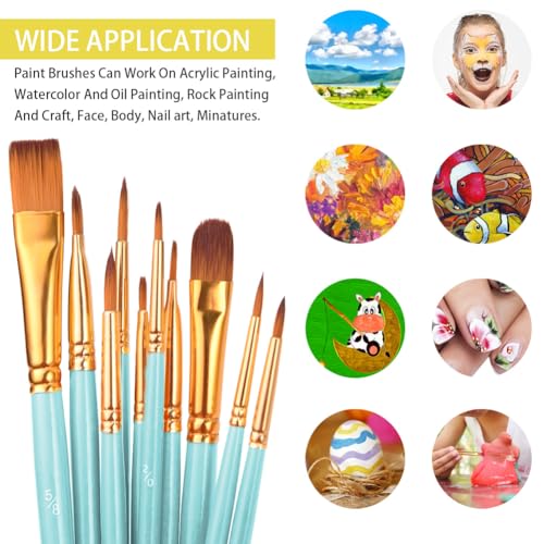 OSDUE Pinceles de Nylon, 10 Piezas, para Acuarela óleo Cara Dibujo de líneas para Artistas Principiantes Profesionales y Amantes de la Pintura, Azul Cielo - imagen 4