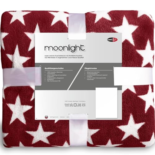 CelinaTex Flauschige Kuscheldecke 150 x 200 cm Bordeaux Decke Sofa Couch Wohndecke weich Stars Mikrofaser Fleece Oeko-TEX Moonlight