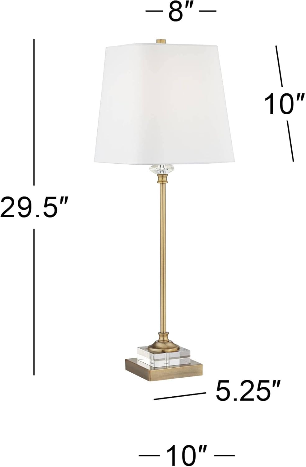 Tall Gold and Crystal Buffet Lamp with White Shade