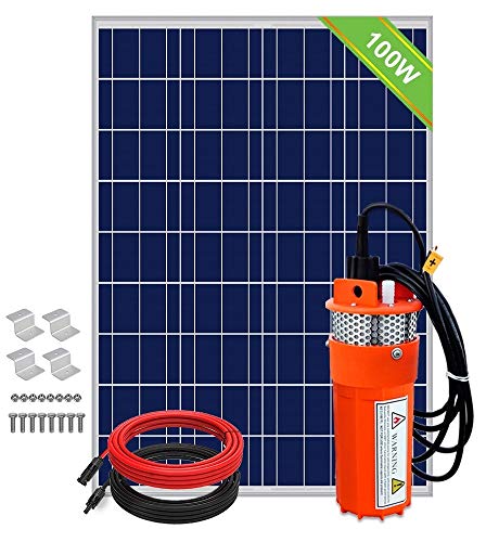 ECO-WORTHY Solar Deep Well Water Pump - 100W Solar Panel with 12V Deep Well Water Pump for Home Irrigation Ranch Farm