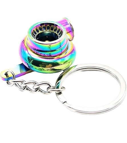 UKDGTMR Turbocharger Keychain, Turbine Design, Car KeyRing, Car Enthusiast (Rainbow)