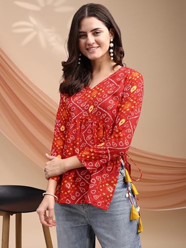Image of Youthnic Women's Poly Rayon Printed Alia Cut Peplum Top | Top for Office | Women's Tunics | Short Kurti Women| Regular Fit