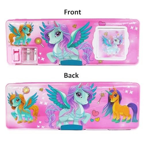 Image of Stylbase Pencil Box Suitcase for Boys & Girls | Hard School Pencil Case Geometry Box with Password Lock & Handle | Pencil Pouch for School Supplies Kids (Pink Lace)