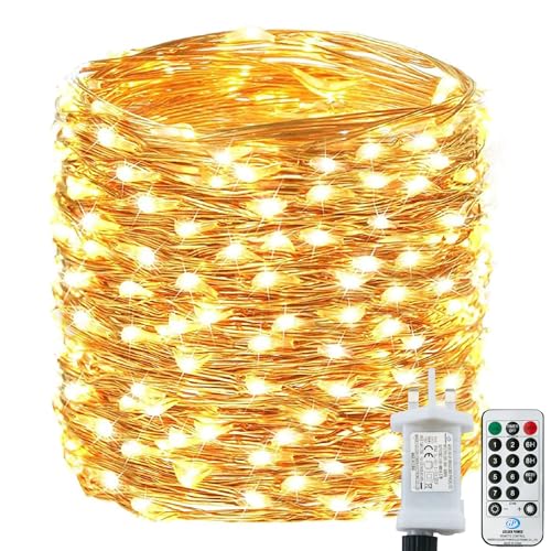 Bollengold 220LED Fairy Lights Mains Powerd with Remote & Timer - 8 Modes Christmas Lights Indoor Plug in, Waterproof Copper Wire Lights for Bedroom, Home, Garden(Warm White)