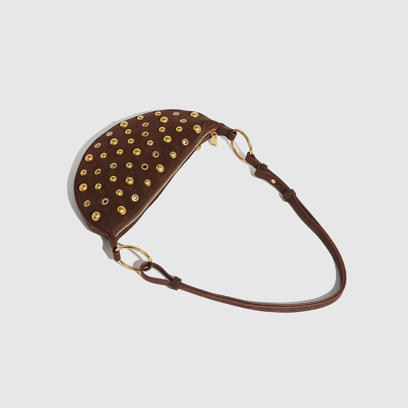 Studded Punk Rock Purse for Women, Gold Detail Suede Crossbody Bag, Trendy Y2K Style Genuine Leather Handbag