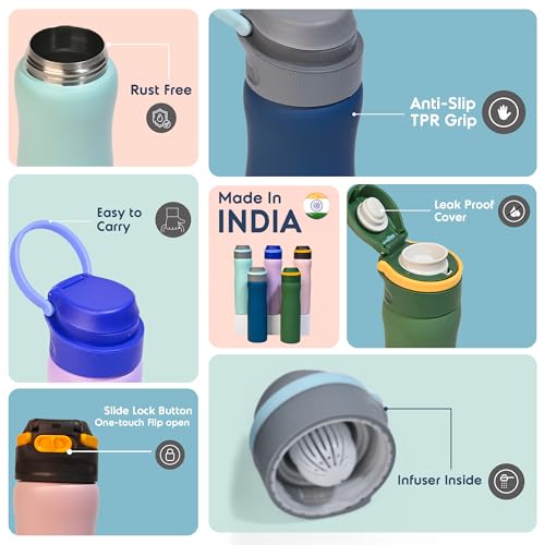 Image of Headway by rabitat Oslo Insulated Water Bottle 750 ml with Infuser | Hot 12 Hrs & Cold 24 Hrs | Triple Layer Vacuum Steel Flask | Leak-Proof, ISI Certified | 2-Year Warranty | Steller Grey