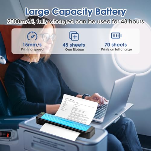 Odaro Tragbarer Kabelloser Bluetooth Drucker - P831 Business Reisedrucker, 300DPI Thermotransferdrucker ohne Tinte für Büro, Schule, Zuhause, Outdoor (Schwarz)