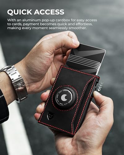LORZOR® AirTag Wallet, Slim Wallet for Men Rfid Blocking, Pop-Up Minimalist Wallet, Genuine Leather Men wallet with ID Window, Card Holder wallet for airtag, Smart Wallet Gift3