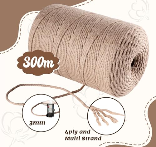 Homewit Makramee Garn 3mm 300m Baumwollgarn für DIY Handwerk in Graubraun – Bild 5