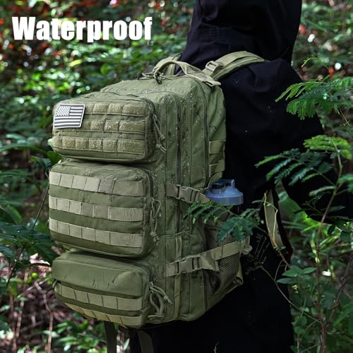 Image of Military Tactical Backpack 50L Large Day Backpack for Men Molle Army 3 Days Assault Pack Bug Out Bag Water Resistant and Heavy Duty Hiking Treeking Rucksack - Dark Green