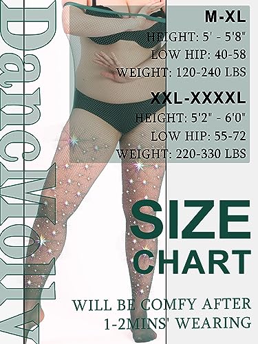 Image of DancMolly 10X Strong Ultra Sparkly Rhinestone Fishnet Stockings, Plus Size Sparkle Tights for Women Sexy Party Concert Outfit