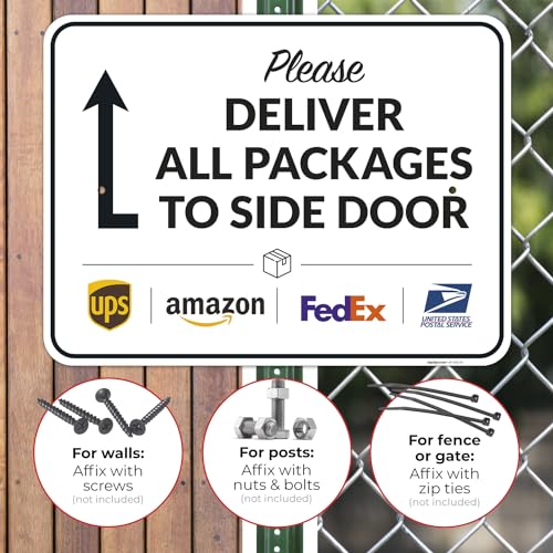 Image of Package Delivery Sign, Delivery Instructions All Package To Side Door Sign, 18x24 Inches, Rust Free .063 Aluminum, Fade Resistant, Made in USA by Sigo Signs