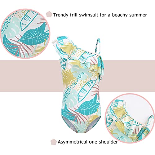 Image of Girls One Piece Swimsuits One Shoulder Ruffle Bathing Suit Kids Hawaiian Floral Swimwear 3-16 Years