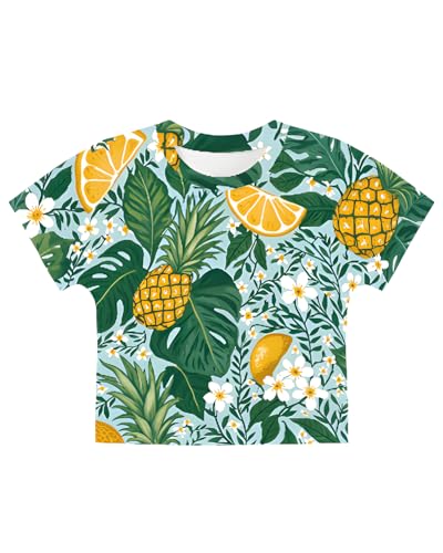 Image of DDSOL Girls Crop Tops Summer Palm Tree Sunset Beach Shirt Hawaii Short Sleeve Tropical Tshirts for Teen Girl 6-14 Years