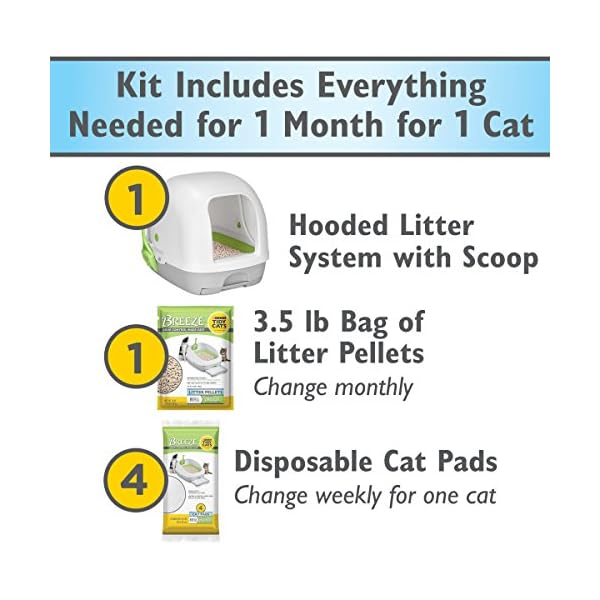 Purina Tidy Cats Breeze Hooded System Starter Kit Cat Litter Box, Litter Pellets & Pads