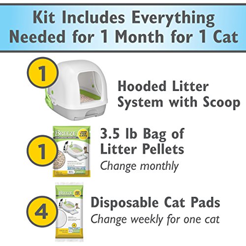 Purina Tidy Cats Breeze Hooded System Starter Kit Cat Litter Box, Litter Pellets & Pads