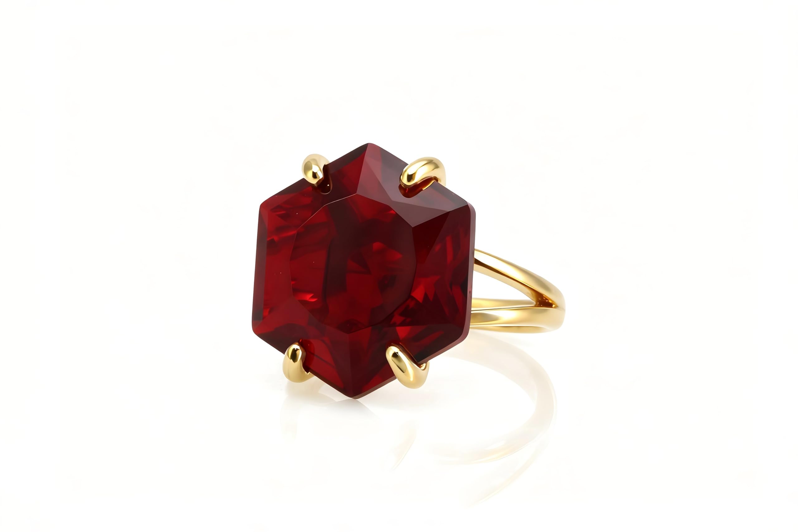 Vibrante Anillo de Granate en Oro - Anillo de Piedra Roja Personalizado - Anillo Geométrico de Moda, Anillo Vintage, Anillos de Piedra de Nacimiento, Anillo de Regalo para Mujeres - Personalizable