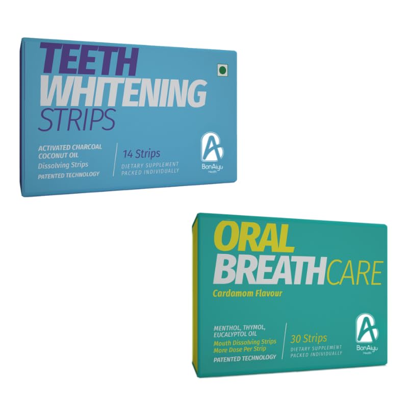Oral Breath Care Strip 30pc + Bonayu Teeth Whitening Strip 14 pc Combo | Mouth-Dissolving Strips | Removes Odour, Retains Freshness, Nurtures Gums | Whitens Teeth, Cleans Stain