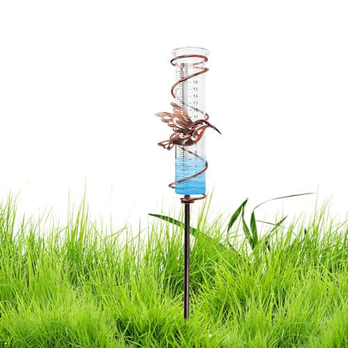 YANGUN Regenmesser für Garten Frostsicher, Outdoor Regenmesser Glas Regenwassermesser, Niederschlagsmesser mit Erdspieß Metall, Regenmesser für Garten Vogel Regenmengenmesser für Garten,Rasen,Terrasse