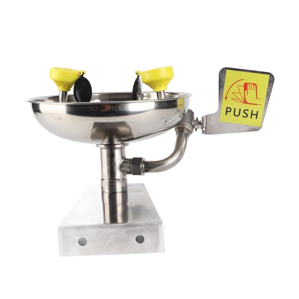 Lavaojos portátil de acero inoxidable de emergencia para llave de laboratorio de fábrica montada con boquillas dobles para funcionamiento manos libres