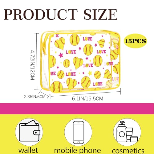 15PCS Softball Cosmetic Bag-Waterproof Softball Goodie Bag PVC Clear Portable Makeup Bags 6.1 x 4.72 x 2.36''Softball Team Gifts for Girls Team Player2