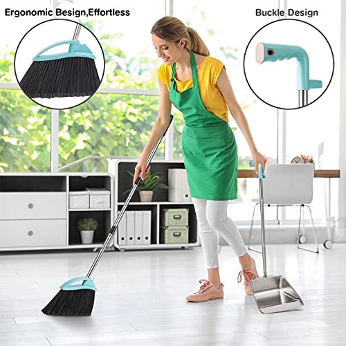 Long Handled Dust Pan And Broom Set For Home,Heavy Duty Metal Stainless Steel Dustpans And Brooms , Upright Stand Up Design,54" Broom And Dustpan Combo For,Lobby Floor, Yard,Home Kitchen Office Use #TOP2