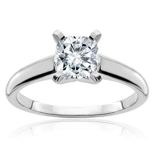 14K White Gold 9mm Cushion Moissanite Ring