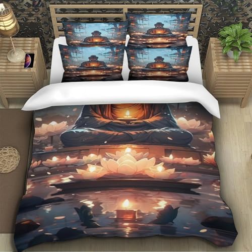 Housse de couette Bouddha 3D microfibre parure de lit 220x240 - 5