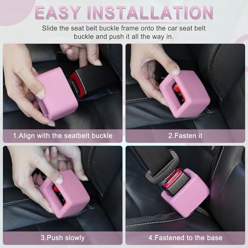 Image of Amiss 2PCS Seat Belt Buckle Holder, Universal Silicone Rear Seat Belt Booster & Fixer for Easy Access, Keeping Receptacle Upright, Car Interior Accessories-Fits Most Cars (Pink)