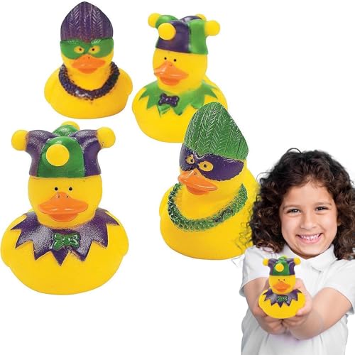 Fun Express Mardi Gras Duckies - Bulk Set of 12 Rubber Ducks - Parade and Party Favor Supplies and Handout Toys