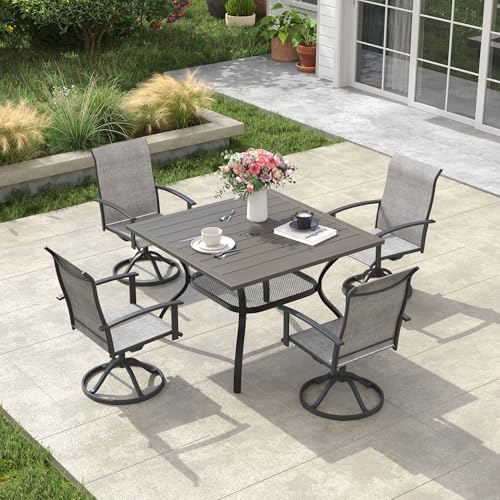 Image of VICLLAX Outdoor Patio Dining Table for 4, Square Patio Table with Umbrella Hole for Patio Lawn Deck Backyard, Antique Grey Tabletop