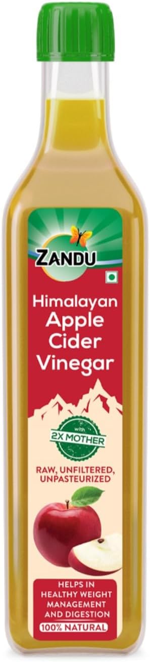 Zandu Himalayan Apple Cider Vinegar with 2X Mother | Scientifically Tested | Raw, Unfiltered, Unpasteurized | Supports Healthy Weight & Digestion | 100% Himalayan Apples | 500ml