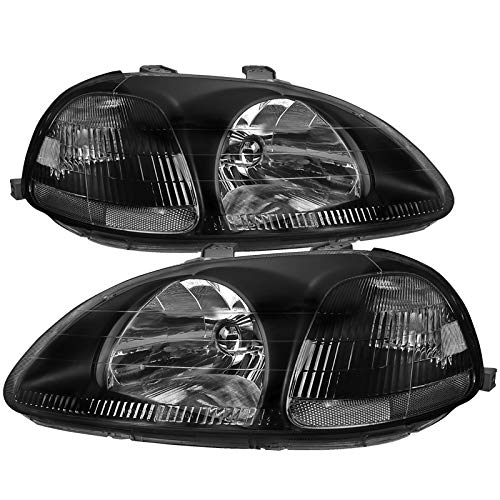 Carpartsinnovate For Honda 96-98 Civic EK EJ JDM Black Housing Headlights Driving Head Lamps