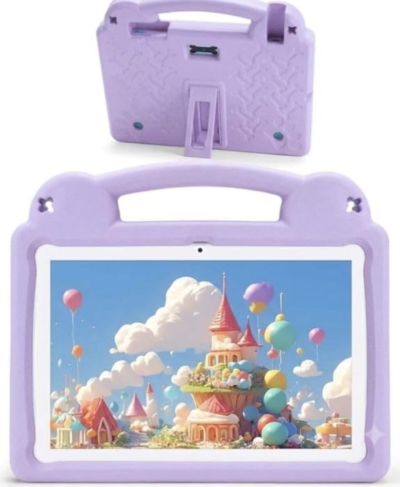 Generico R16 PRO Tablet per bambini da 10 pollici, Android 15, WiFi 6, Octa-Core, 4 GB di RAM, 64 GB di ROM, 5000 mAh, GMS, tablet Android con controllo parentale (VIOLA con custodia in EVA)