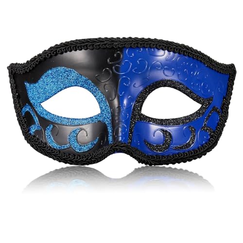 MYSEUNI Masque de bal masqué pour homme, masque vénitien rétro bleu pour cosplay, Halloween, bal masqué