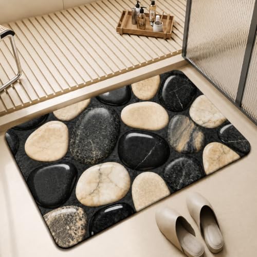 Image of MAXOSHINE PVC Bathroom Mats Anti Slip | Water Absorbent Bath Floor Mat | Quick Dry Anti Skid Bathroom Mats for Home | Door Mat for Wet Area 40x60 CM (Pebble Grey)