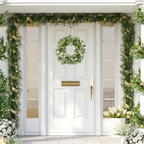 Couronne d'eucalyptus pour porte d'entrée fleurie sans entretien