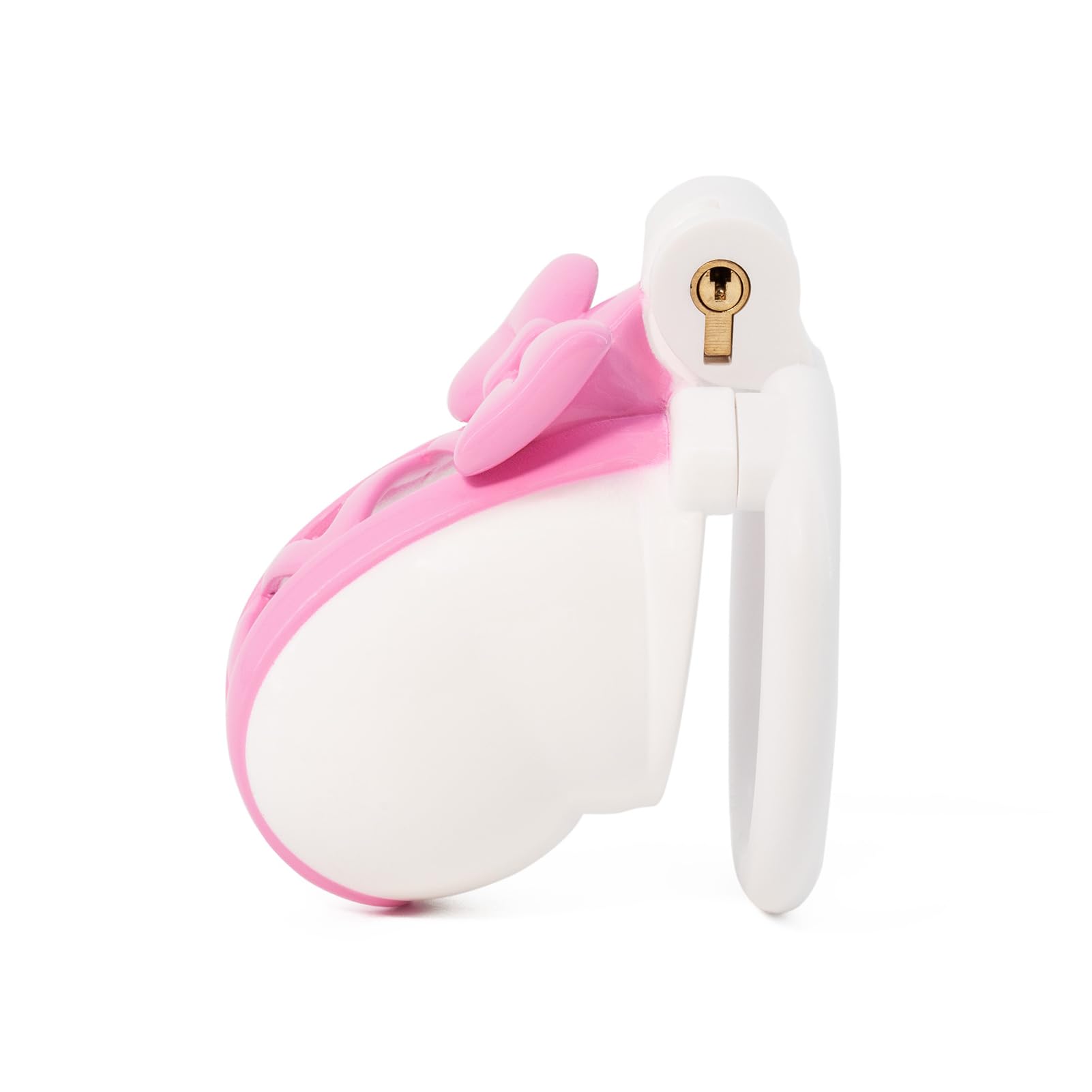 SeLgurFos cage de chasteté hommes avec serrure invisible résine ABS Chastity Cage hommes avec plusieurs tailles de mousquetons Pink Bow Design cage à pénis SM jouets sexuels (Pink)