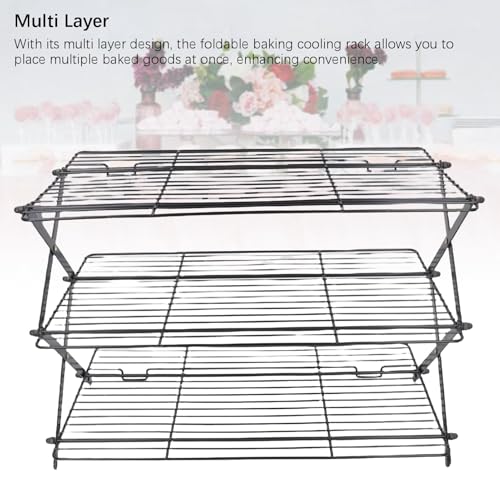 Image of Foldable Baking Cooling Rack, Iron Multi Layer Wire Grid, Rectangular Shape - Space Saving Design, Enhanced Airflow Cooling, Ideal for Cakes and Cookies