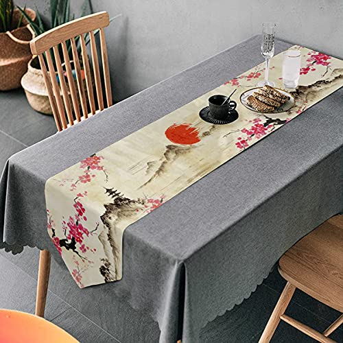 Cherry Blossom Table Runner 13X70 Inches Long Polyester Vintage Style Design Floral Table Runner Suitable For Holiday Party & Wedding & Kitchen & Dining Room Tables Decor #TOP1