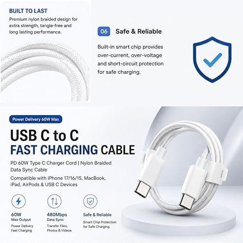Image of Ultra-Fast PD Cable For iPhone Charger Cable Type C to C Cable for iPhone 17 /17 Air /17 Pro /17 Pro Max, 16 /16 Plus /16 Pro /16 Pro Max Original Speed